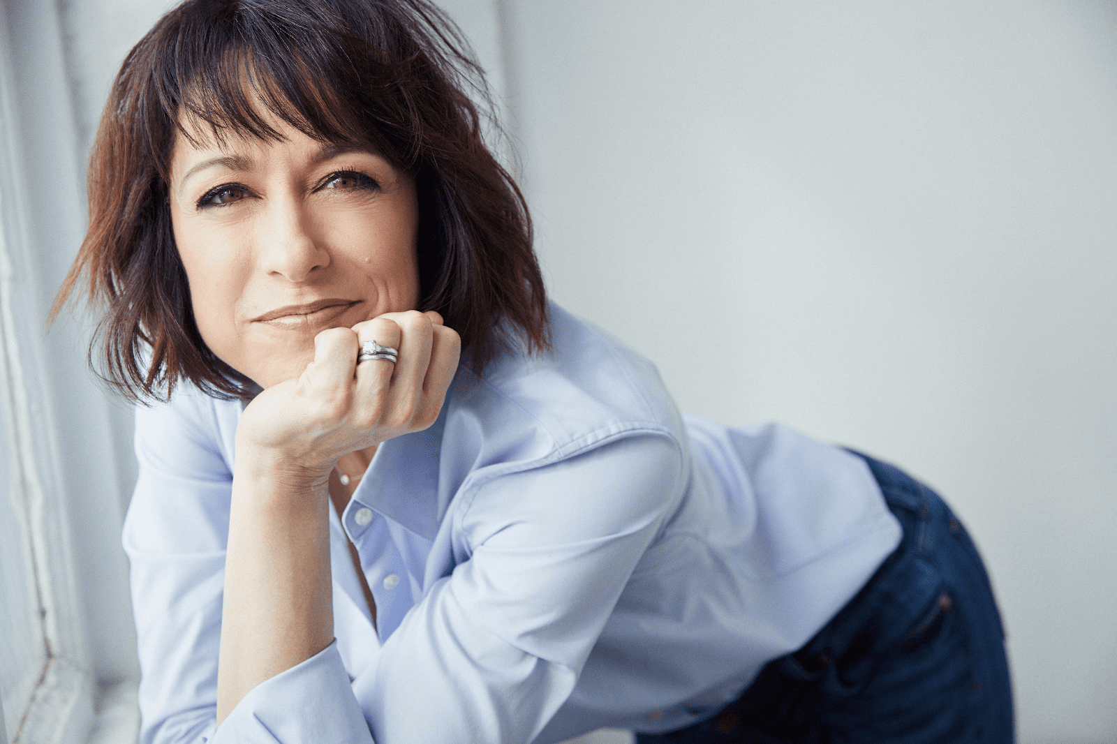 Paige Davis on the set of a television show.